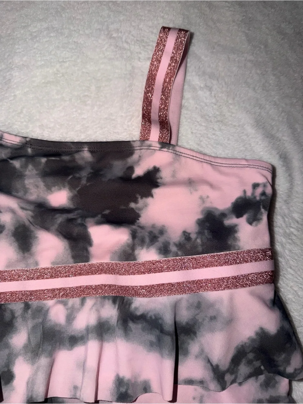 Justice Pink and Gray Ruffle Tankini with Glitter Trim size 20